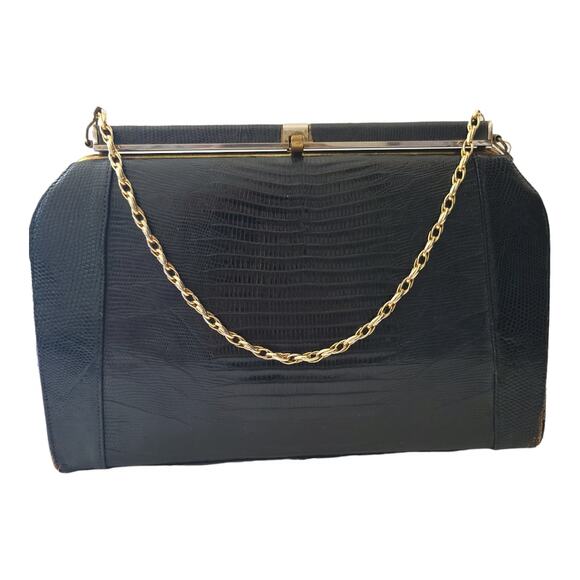Vintage Lizard Chain Bag 1950s 1960s Collectible Glossy Brown - Picture 1 of 13